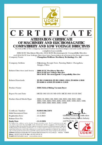 Porcellana Changzhou Welldone Machinery Technology Co.,Ltd Certificazioni